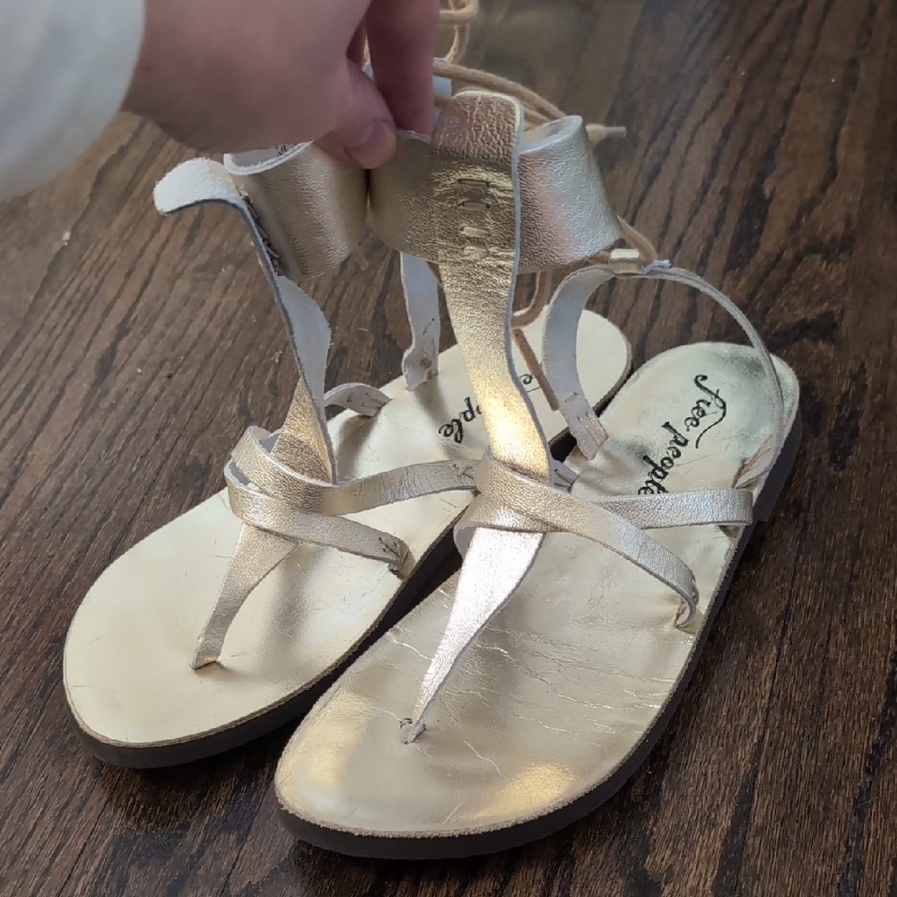 Free People Metallic Gold Gladiator Lace-Up Sandals